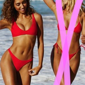 Red High Cut Bikini Bottoms